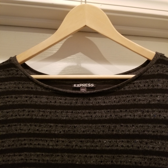 Express 3/4 sleeve black stripe sequin dress Size M - Picture 4 of 12